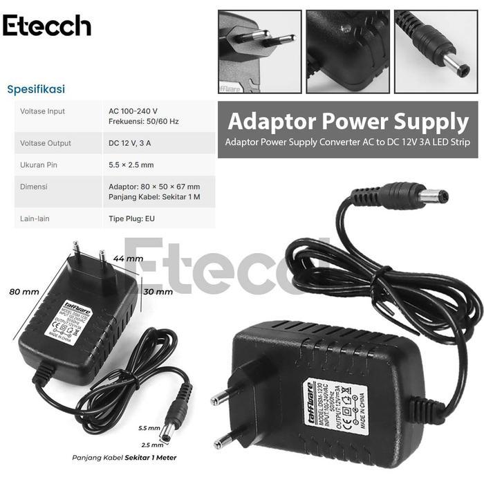 Adaptor Power Supply Converter AC to DC 12V 3A LED Strip Alat Lampu
