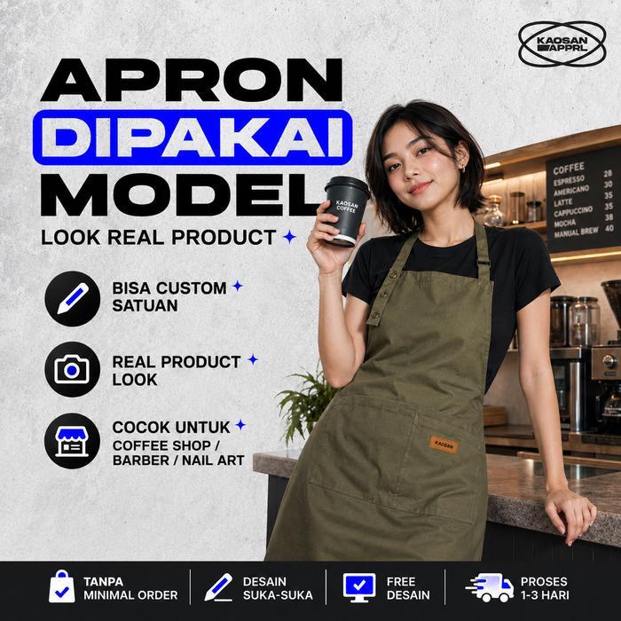 Apron Custom / Clemek Custom Desain Satuan / Apron Barista Custom / Celemek Custom Logo