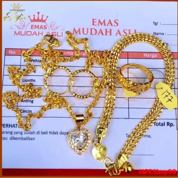1 Set Perhiasan Lengkap Motif Batu Permata Love Dengan Lapisan Emas Muda Gratis Dompet Dan Surat