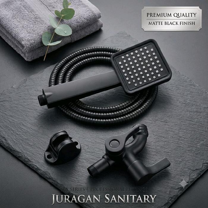Paket Shower Set Hitam + Kran Shower Cabang