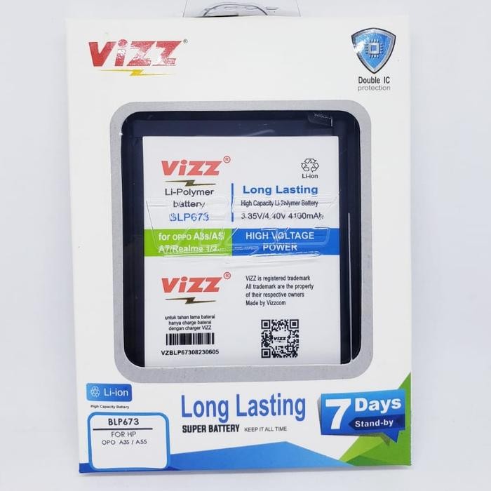 Ready Baterai Vizz BLP673 FOR OPPO A3S & OPPO A55 Baterai VIZZ Original