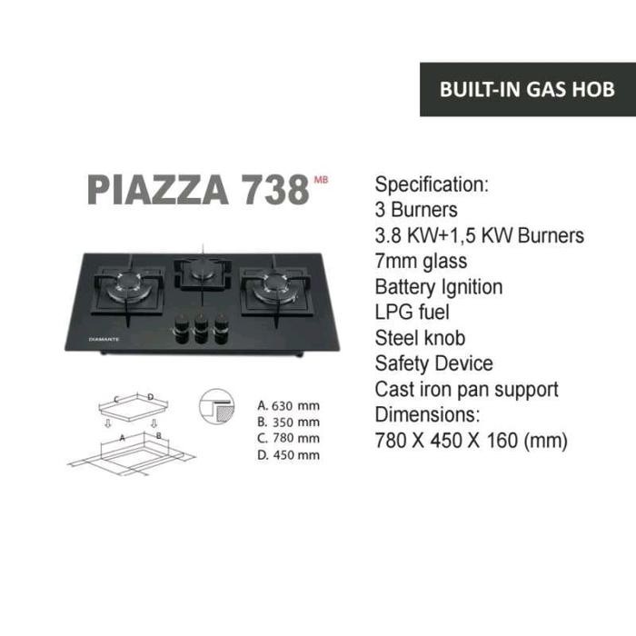 Kompor Tanam Diamante Piazza 738 Built-In Gas Hob