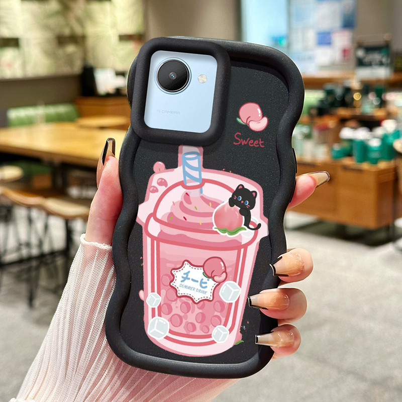 Casing HP Untuk Realme C30 C30s Narzo 50i Prime Case Pink peach Ice cream soda Wavy Edge Macaron Ces