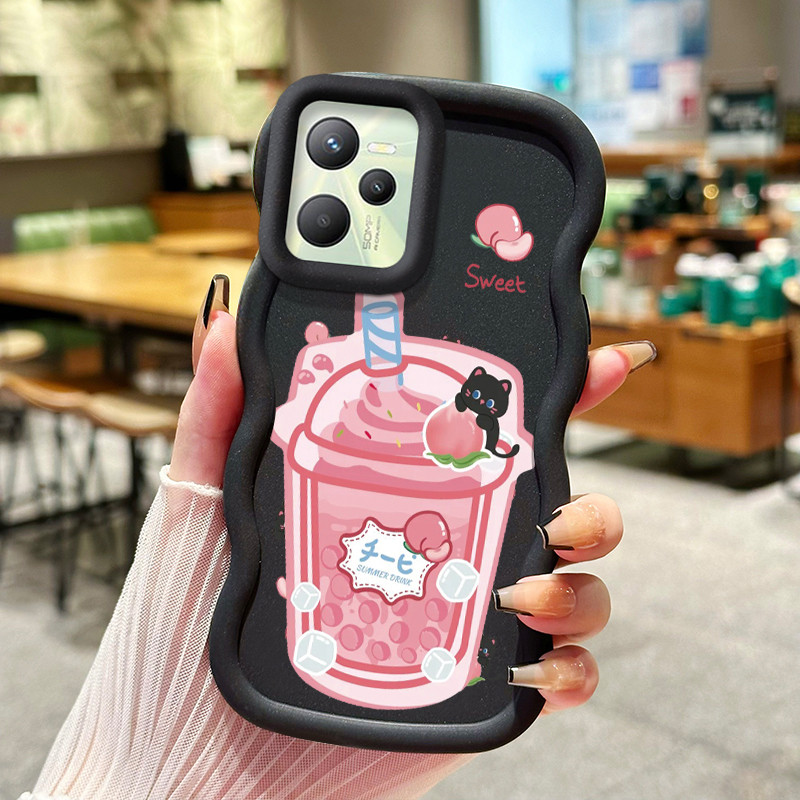 Casing HP Untuk Realme C35 Narzo 50A Prime Case Pink peach Ice cream soda Wavy Edge Macaron Cesing S