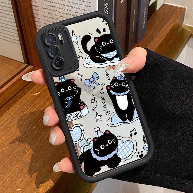 Casing Hp OPPO A16 OPPO A16s OPPO A54s Case Casing Kucing Hitam HP pola Kesing Kasing cermin Cesing 