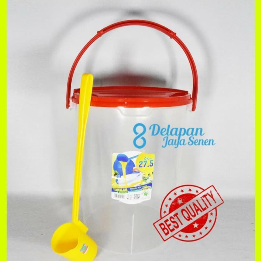 Aquarium Bulat Es Buah 27.5L + Gayung Plastik Awet Kuat Murah Tebal Tahan Panas Premium Green Leaf T