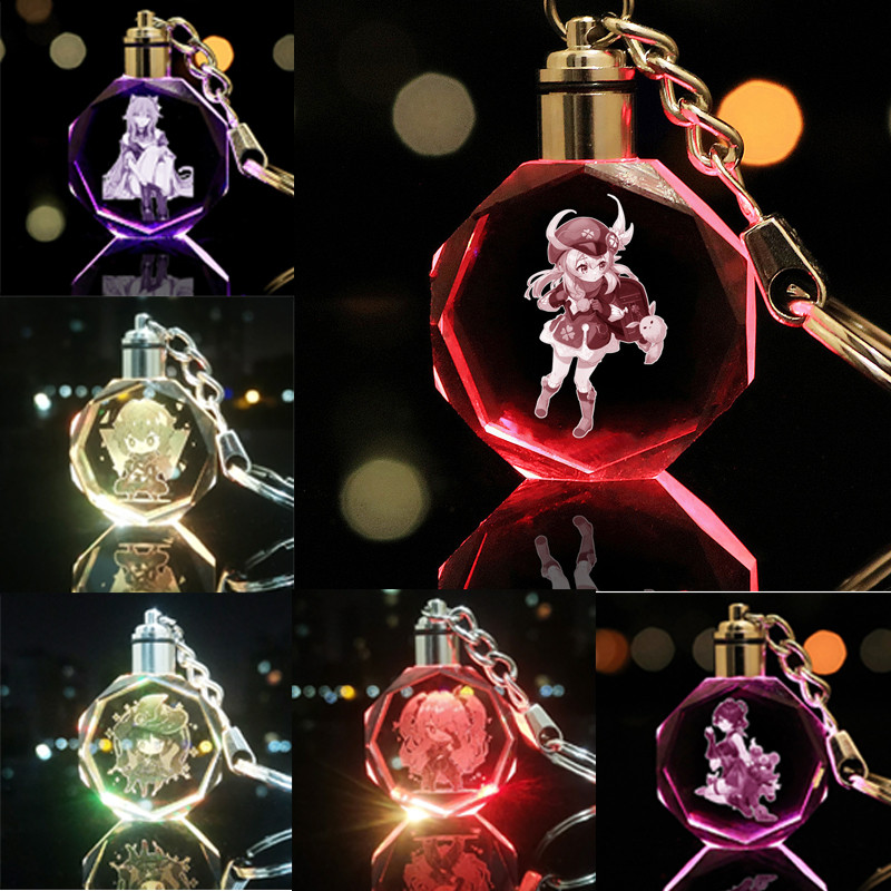 Anime Genshin Impact Crystal Luminous Keychain Genuine Action Figure Backpack Keychain Model Childre