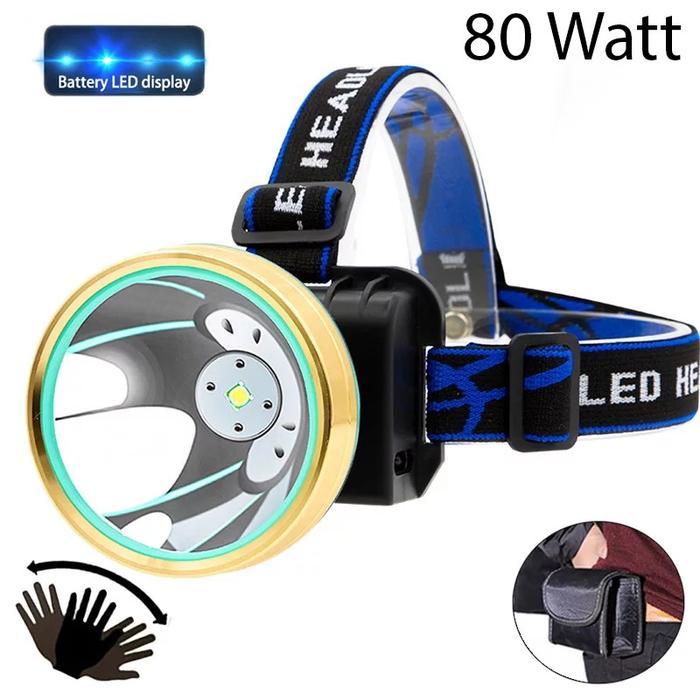 SENTER KEPALA LED COB 80W / HEADLAMP USB CHARGEABLE / SENTER CAS Baterai Kotak Lampu Putih Charger