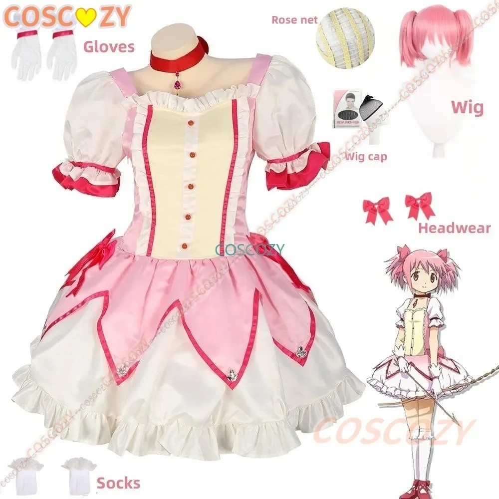 Anime Magical Girl Kaname Madoka Cosplay Costume Lolita Party Carnival Dress Wig Idol Puella Magi