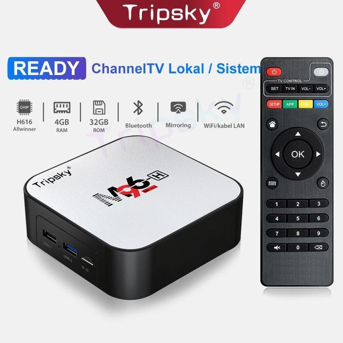 Tripsky STB Android TV Box M96-H, Set Top Box Digital Nirkabel Android 4GB+32GB ROM Mendukung WiFi
