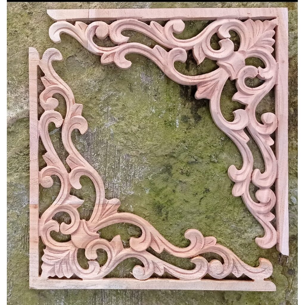 Ukir Sudut 30 x 30 cm Dekorasi Ornamen Tempel Pintu Kusen Jendela Lemari Tembok Hiasan Dinding Kayu 