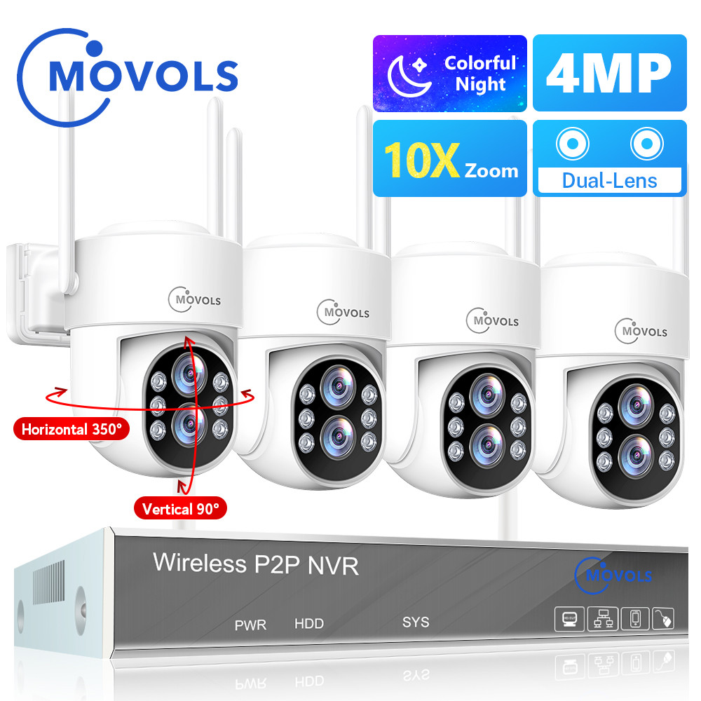 Movols 4MP HD Wireless Surveillance System WIFI PTZ Camera Set CCTV