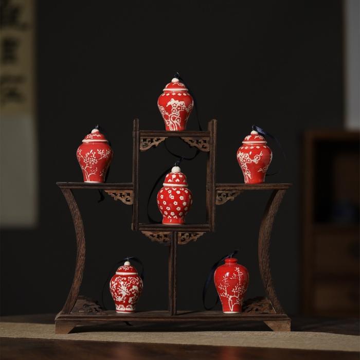 Guci Kecil Merah Gantung Hiasan Natal Imlek / Red Chinoiserie Hanging Decorations 4480 - Guci (A)