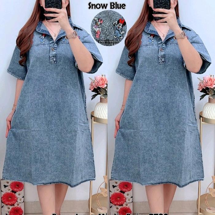 elsi- 8599 Dress Jeans Bordir Ld120 WanitaDress SimpleDress Jeans Ld120Dress Kerah Wanita