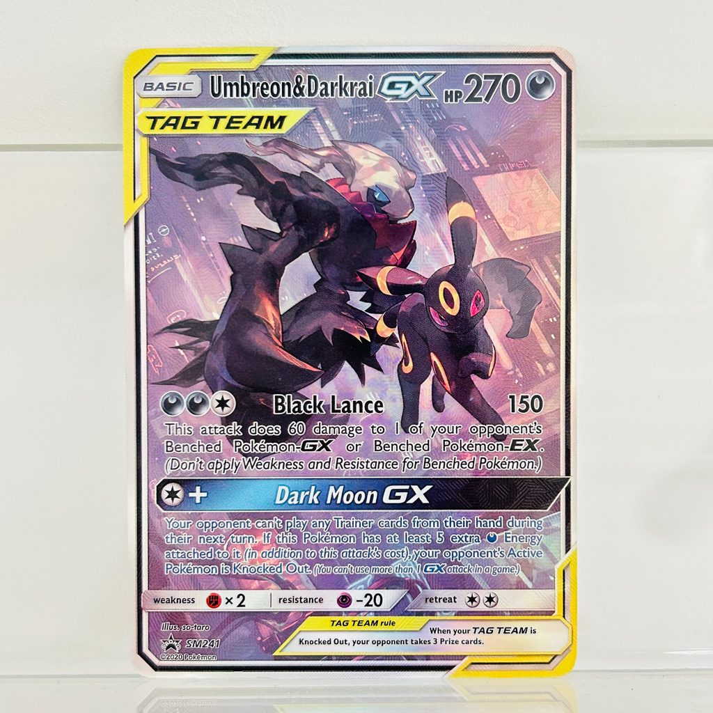 Pokemon EN Version Umbreon & Darkrai GX SM241 DIY Holographic Foil Texture Card, Perfect Condition