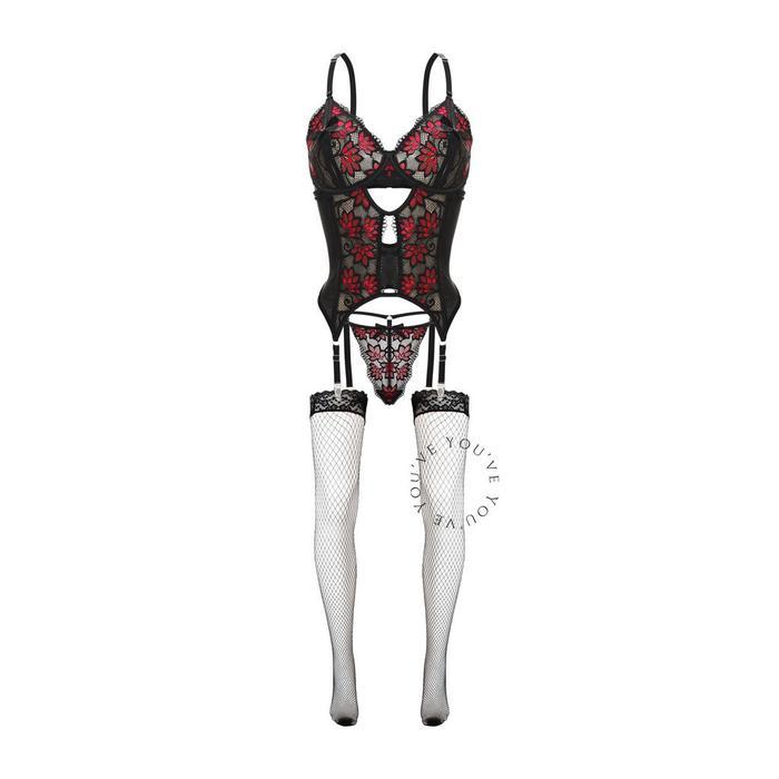 Lingerie Set Sexy Hot Brukat Premium BodySuit Garter BeltWanita 700037