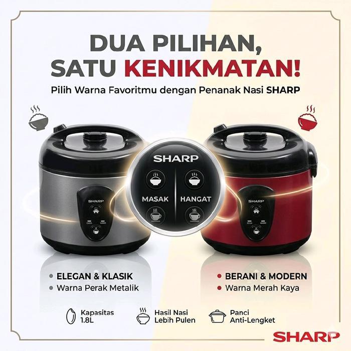 Original Magicom Sharp 3In1 1.8L Penanak Nasi Ksn18Mgrd Warna Merah Kapasitas 1.8L Daya 390W Fungsi