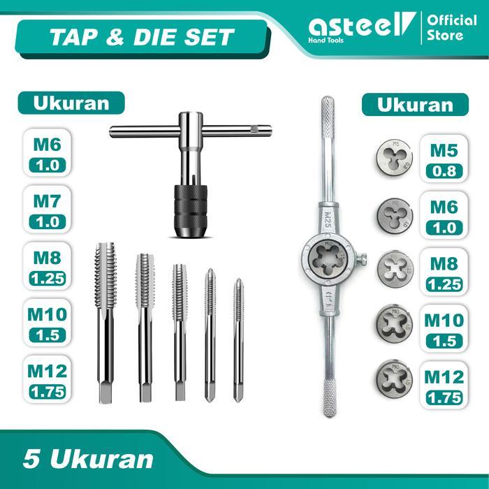 Krisbow - ASTEEL Tap Die Set Alat Snai dan Tap Ulir Dart Mur Baut Alat Senai - Tap Senai - Tap and
