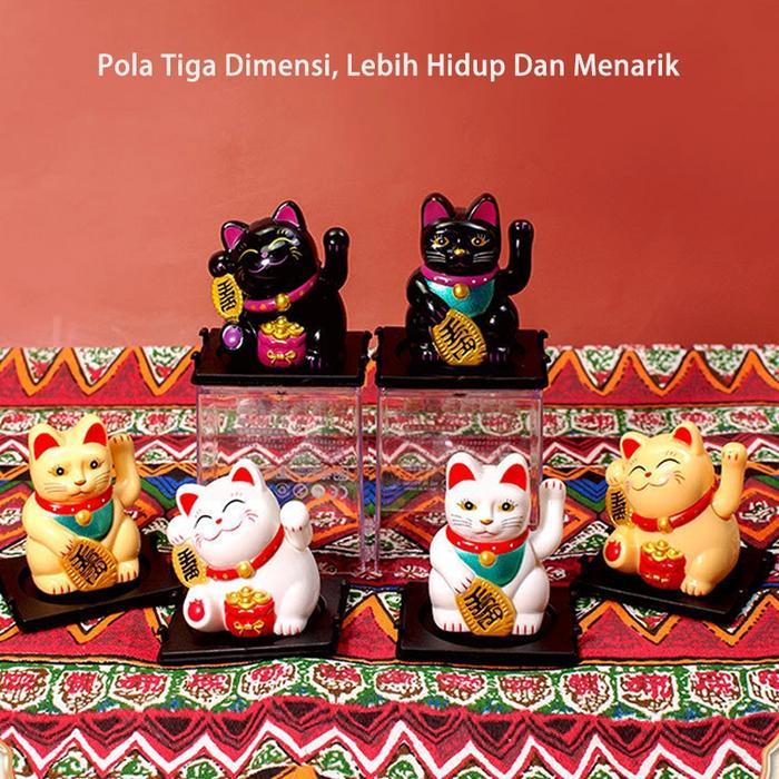 Maneki Neko Lucky Cat Putih Dashboard Solar Hoki Patung Kucing Hoki Bergerak Pajangan Kucing
