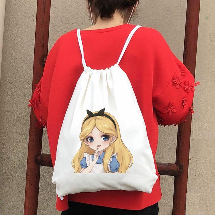 Tas Serut String Bag Kanvas Princess Princess Snow White Ariel Cinderella Sailor Moon Jasmine Belle