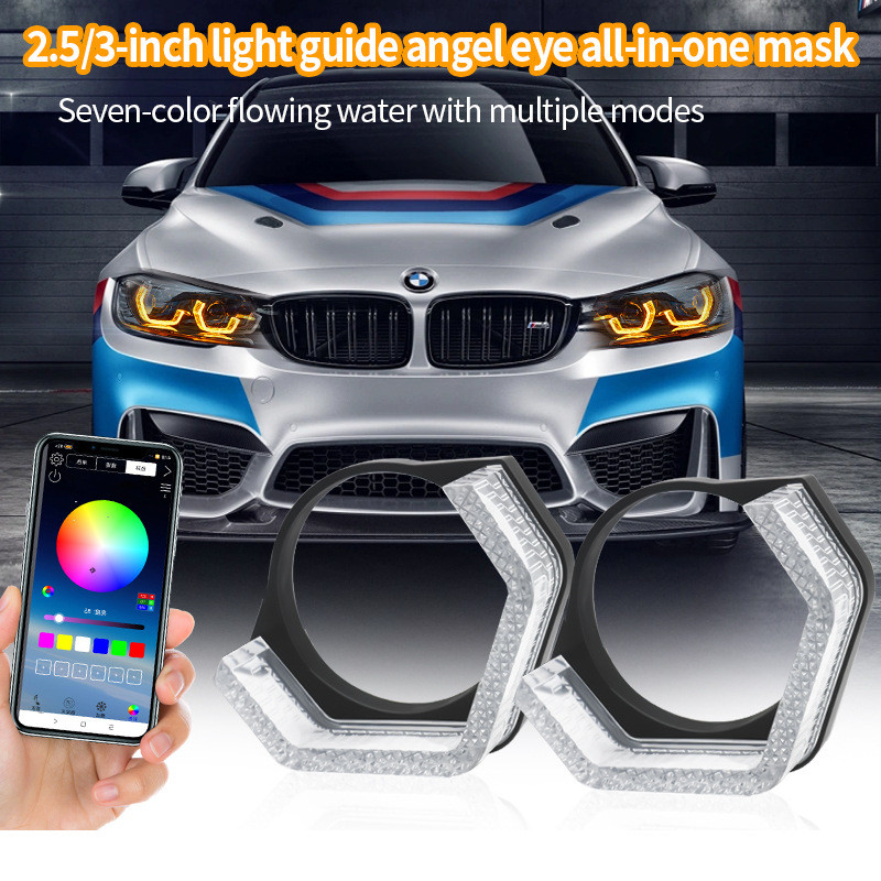 2.5/3inch Car Led Angel Eyes Headlight RGB LED Halo Ring Light 5D APP Control DRL Daytime Running
