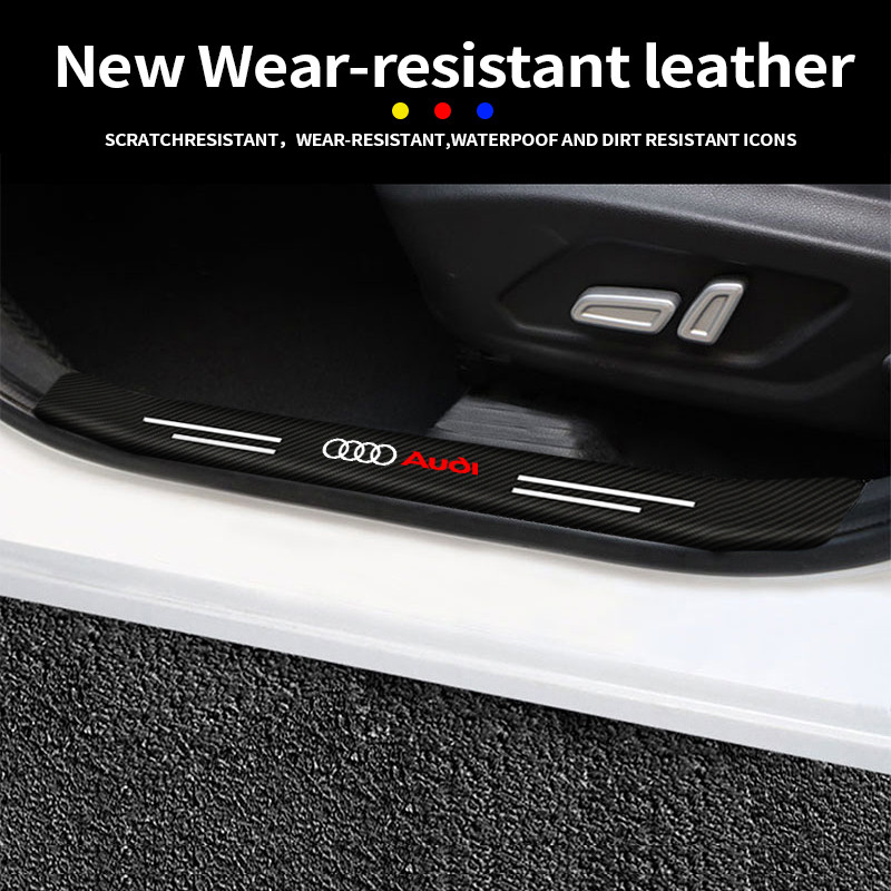 4pcs Carbon Fiber Car Emblem Welcome Pedal Protect Strip Sticker for Audi A3 8P A6 C5 A4 B6 B8 S4