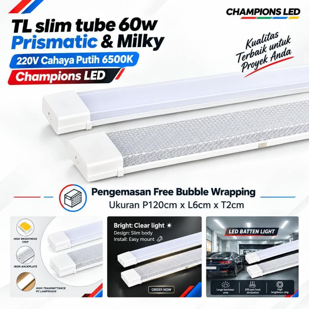 Lampu Tl LED Kotak T8 Slim Neon Tube 120cm 60w