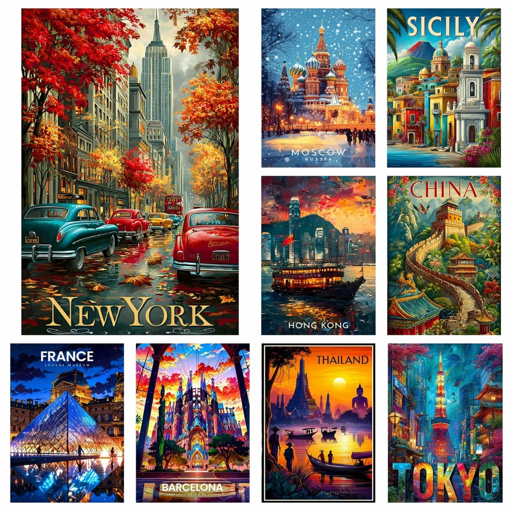DIY RoundSquare Diamond Painting Diamond Painting Kit New York, Tokyo City Scenery Decoration DIY