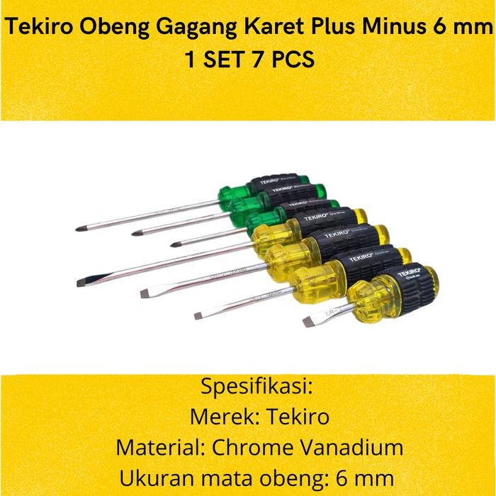 Terlaris Tekiro Obeng Gagang Karet Plus Minus 6 Mm 1 Set 7 Pcs Terlariss 