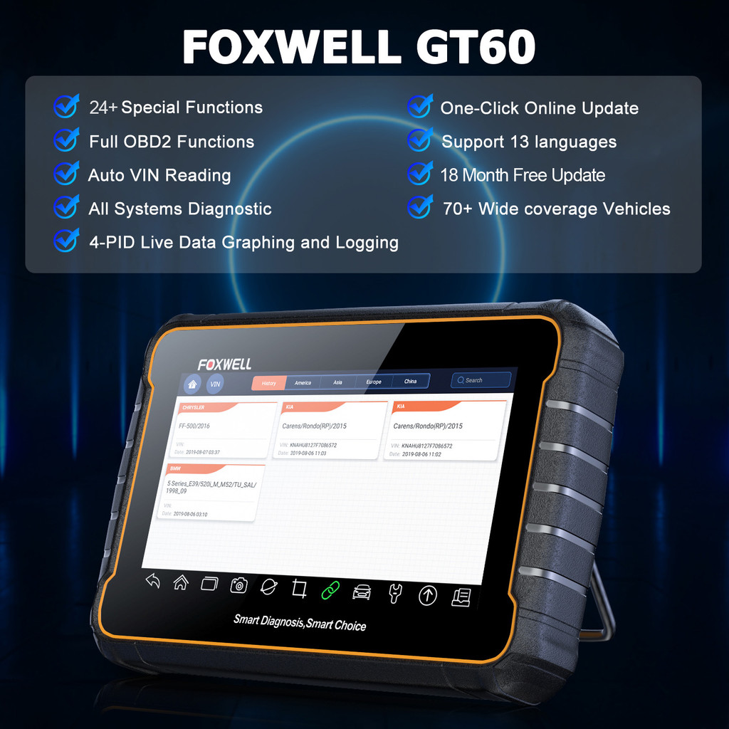 Foxwell GT60 Professional OBD2 Automotivo Scanner 24+ Reset a/f Reset ODB 2 OBD2 Scanner All System 