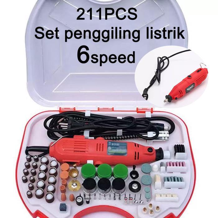 kencana REAlIM Bor Mini Set Lengkap 211PCs + Mata Bor Besi 1 Set - Mesin Gerinda & Ukir Multifungsi