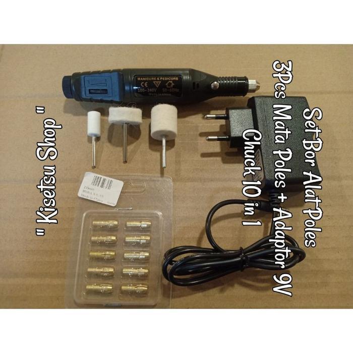 SET BOR ALAT POLES MINI + MATA POLES + CHUCK ADAPTOR 9V 12V