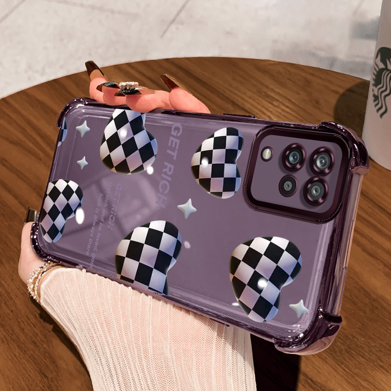 Casing Hp untuk Samsung A12 4G A12 5G M12 F12 Case Hati motif papan catur Kasing Airbag Cesing Trans