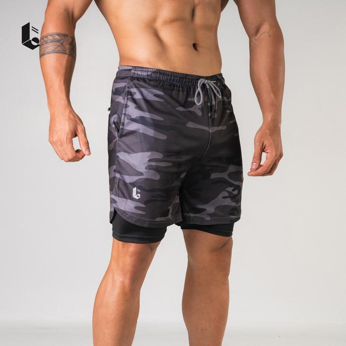 j4xk- Celana Pendek Legging Manset 2 In 1 Olahraga Compression Pants Pria