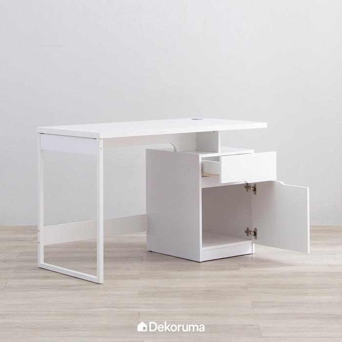 pvwo- Dekoruma Lexa Desk - Meja Belajar Minimalis / Meja Kerja Putih Dengan Lemari Dan Laci