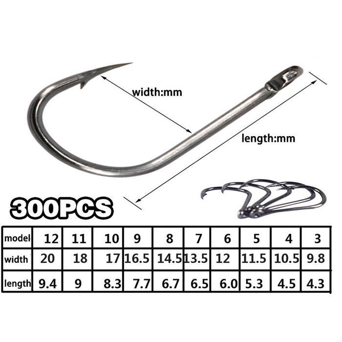 300 Pcs Fishing Hook Set / Kail Pancing Aneka Ukuran