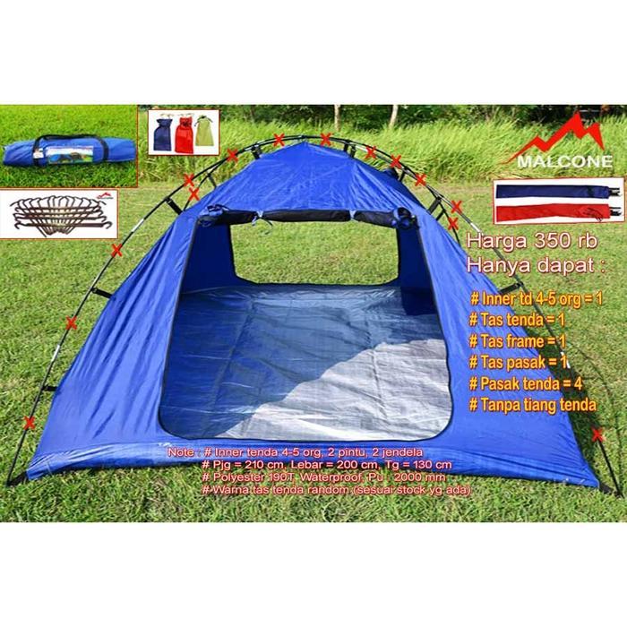 Terlaris Inner tenda 4-5 org 2 pintu 2 Jendela (hy dpt= Inner =1, Tas td=1, Tas frame=1, Tas