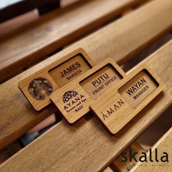 Name Tag Reusable Kayu Badge Papan Nama Dada Wooden Nametag Custom 2
