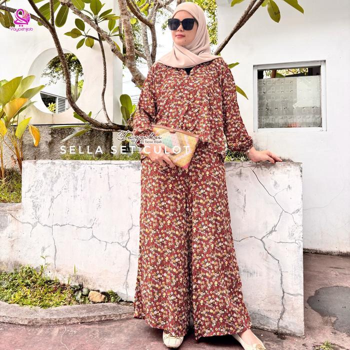 olfc- Sella Set Kulot Oneset Rayon Motif Premium Lengan Panjang Celana Panjang Hightwaist