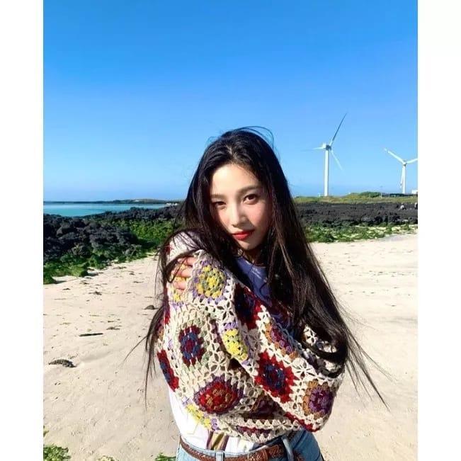 RONA rainbow knitted cardigan crop top long sleeve woman premium / kardigan crop top lengan panjang