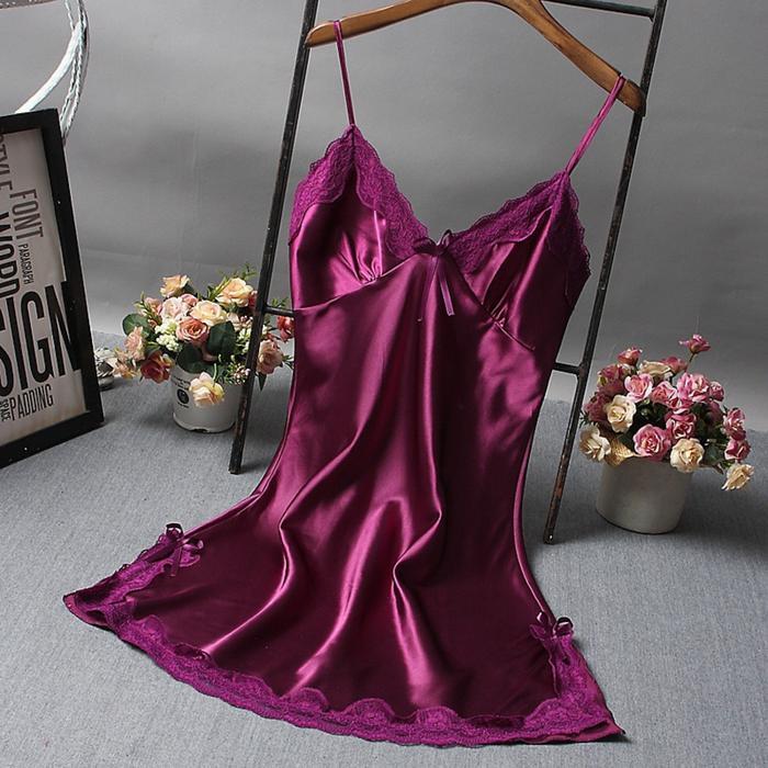 Ninabobo BT004 Lingerie Dress Satin Mini Deep V Silk Baju Tidur Wanita Mini Daster Renda