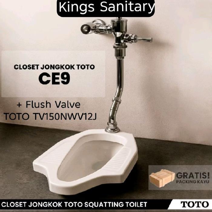 Closet jongkok TOTO CE9W Komplit Set Flush Valve TOTO TV150NWV12J / Kloset jongkok Original TOTO len