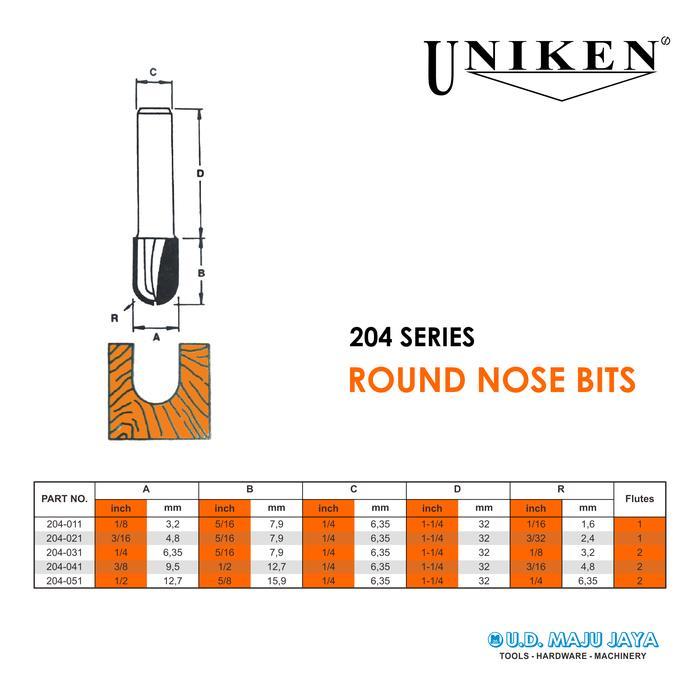 Uniken Router Bit 204-031 ( Mata Router Round Nose Bit 6Mm )