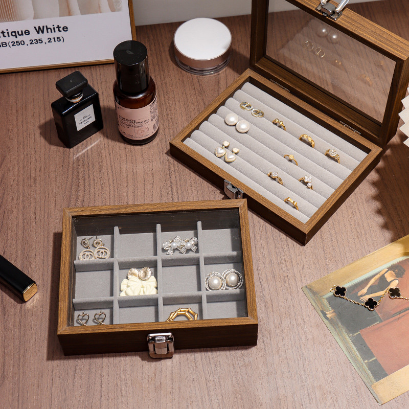 lnut wood olor jewelry box; exquisite wooden ring box, earrings, studs, neklae, trinkets