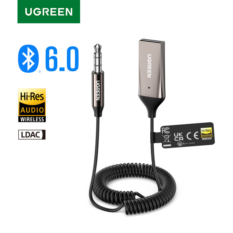UGREEN Bluetooth 6.0 5.4 Handsfree Adapter Bluetooth 3.5mm AUX Music Navigation Streaming Microphone
