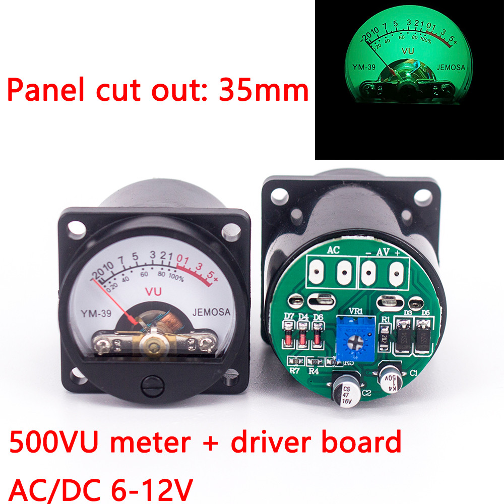 35mm Panel VU Meter 500VU with Green Backlight sound pressure meter+VU level audio meter driver