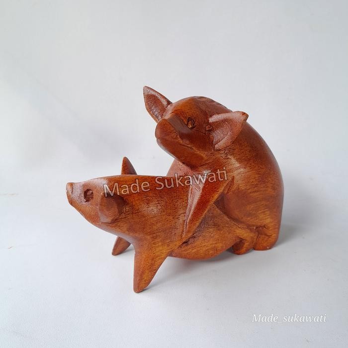 hanya disini] Patung kayu Babi kawin mini kerajinan ukiran kayu handmade Bali