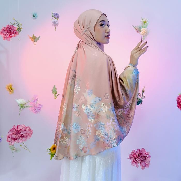 VESELKA Tafna Bergo Syari Hijab Printing instant Khimar Motif Bunga Syari Jilbab Kerudung Praktis