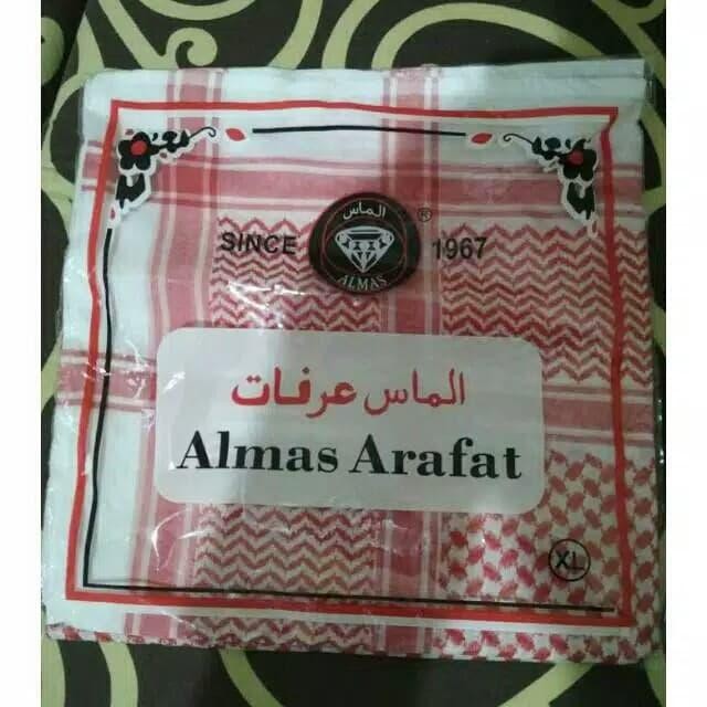 ASLI Sorban Almas arafat motif merah-Sorban arab-Sorban Haramain READY STOCK