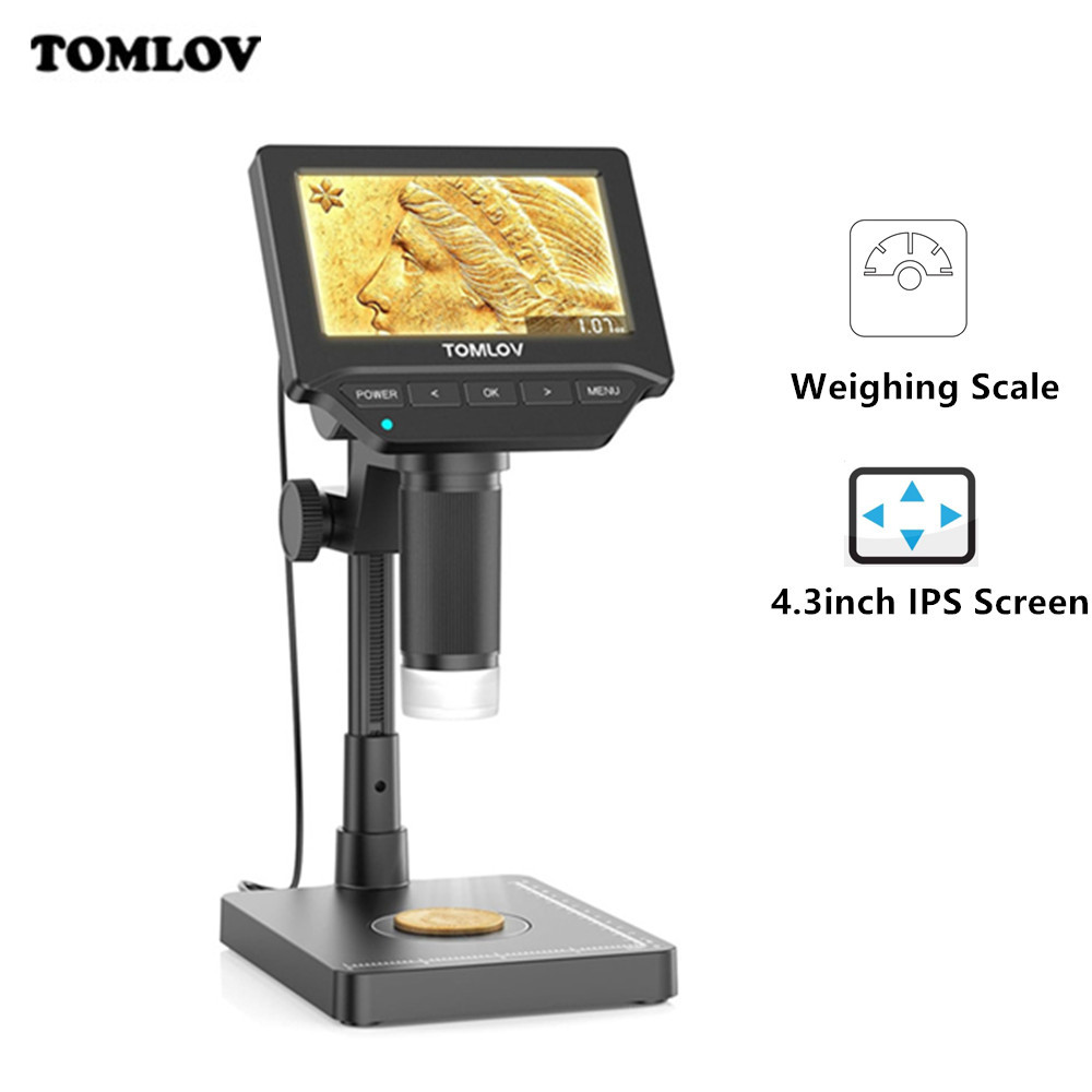 TOMLOV Digital Microscope DM4W Microscopio Electrnica Weighing Scale Error Coin Magnifier Lupa For